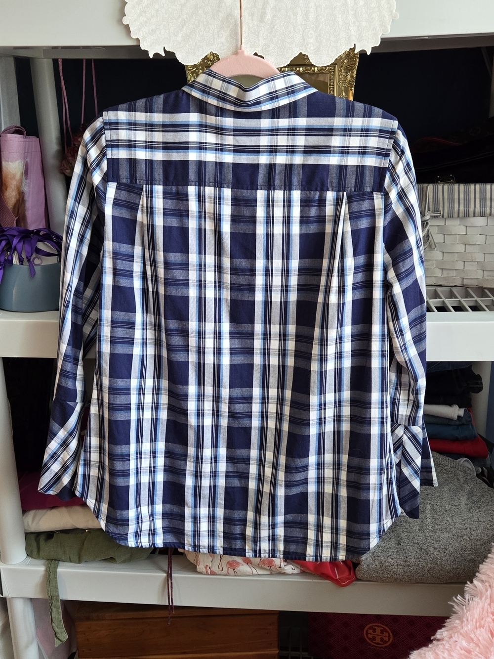 Draper James Navy, White and Light Blue Plaid Button-Up Shirt - Picture 4 of 6